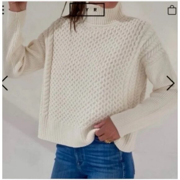 Ayr Le Square oversized Merino Wool sweater ivory snow size S small cable knit - Picture 2 of 12